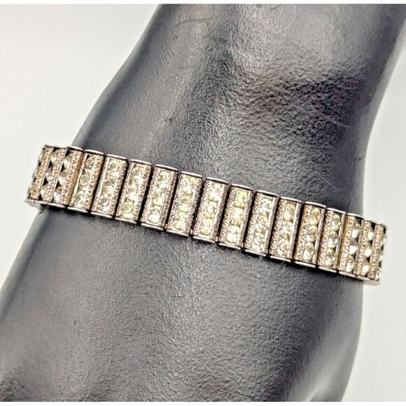 Vintage Bojar Sterling Silver 925 Clear Rhinestone Tennis Bracelet Art-Deco - Picture 6 of 16